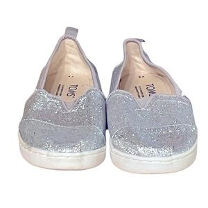 TOMS Kids Alpargata Unisex Silver Glitter Slip-On Shoes Size Y3